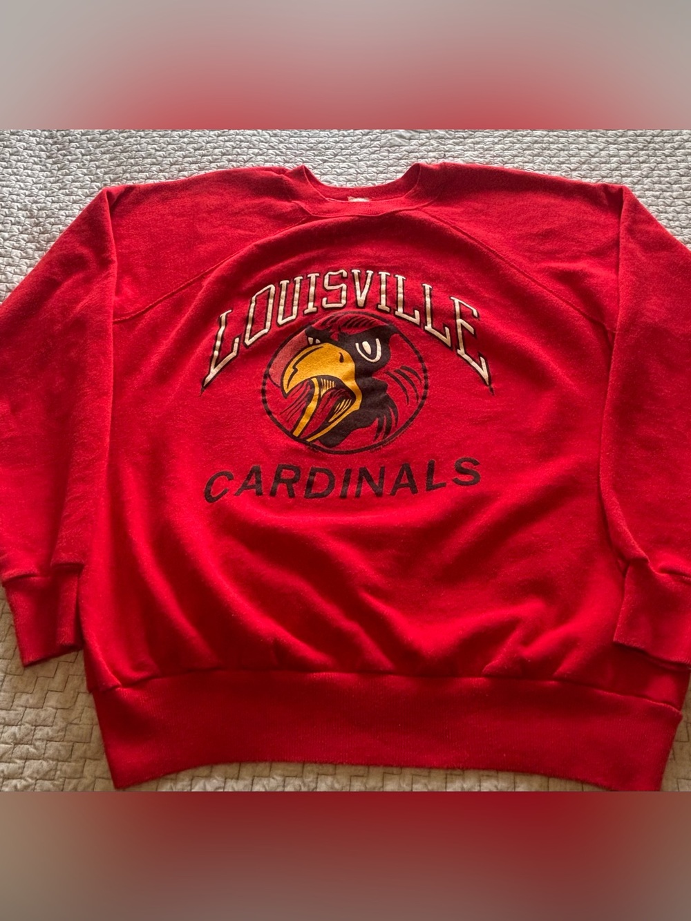 Vintage 80s Louisville Cardinals Raglan Crewneck Sweatshirt - Fits L, Tagged XL